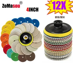 10/12Pcs 4 inch Diamond Polishing Pads Dry/Wet Buff Disc Abrasive for Sanding Granite Quartz Tile Glass Grinding Tools