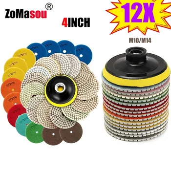 10/12pcs 4 inch diamond polishing pads dry/wet buff disc sander abrasive for granite quartz tile glass sanding tools