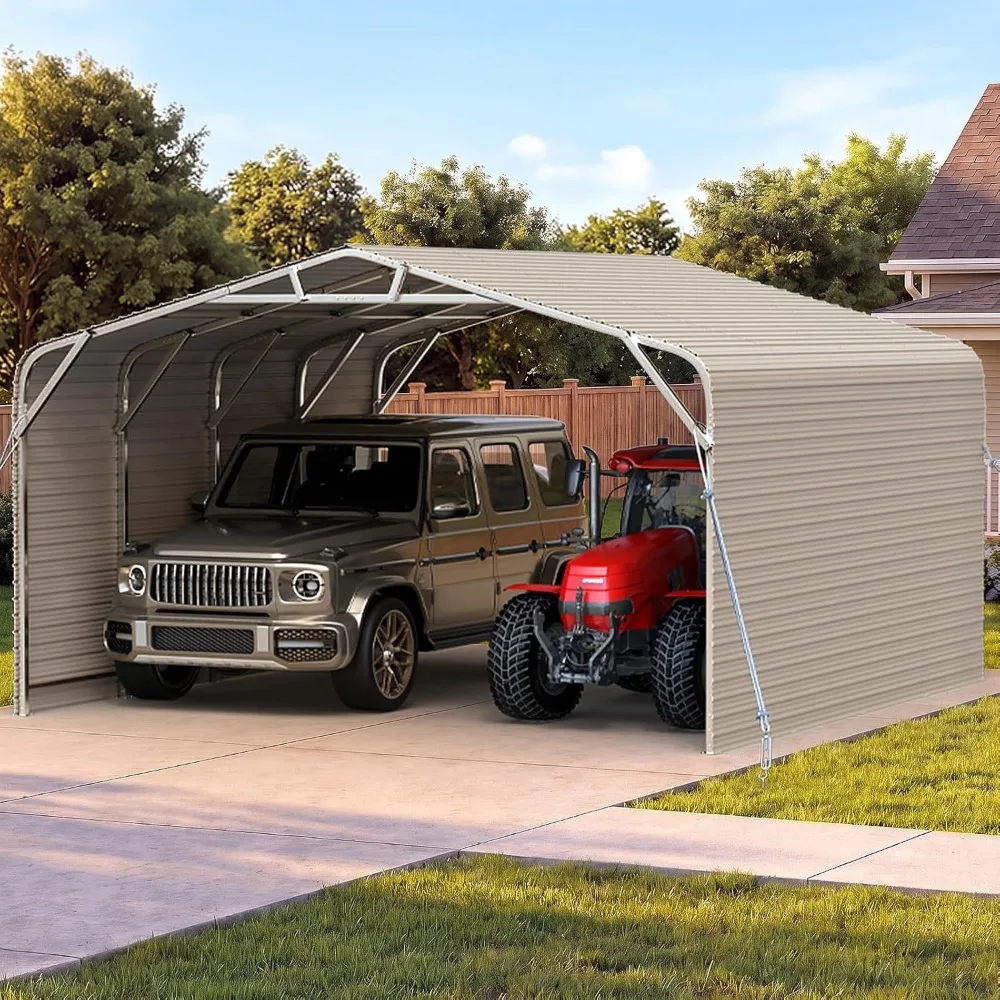 

20x20 Ft Heavy Duty Double-car Metal Carport, Fully Shaded Outdoor Garage Side Canopy with Side Panels, Customized
