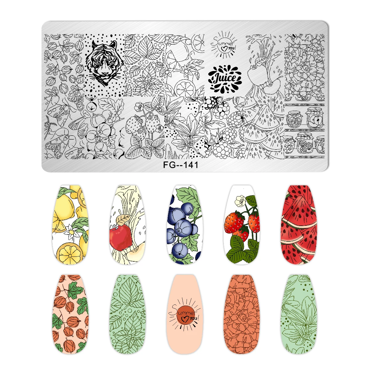 FRUIT LEMON TEMPLATES Flower Stripe Design Stamping Plate Strawberry Lady Face Nail Stamp Templates Leaf Floral Printing Stencil