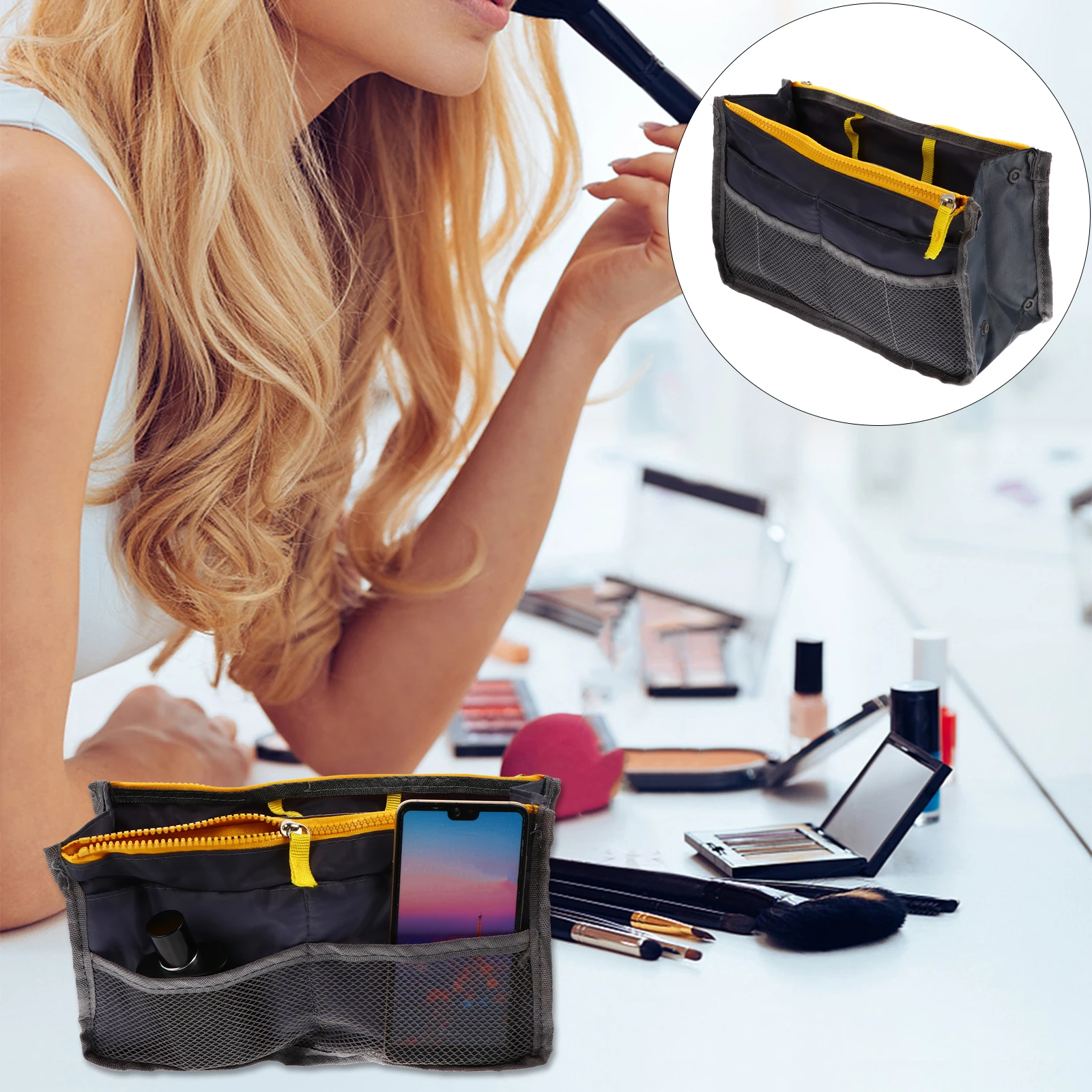 

Nylon Liner Large Capacity Storage Bag for Women Travel Useful Cosmetics Stylish Multi Layer Breathable Durable