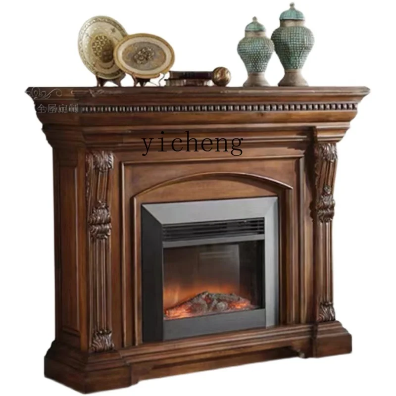 

ZK Solid Wood Fireplace Cabinet Vintage Art Home Curio Cabinet European Style Living Room Shelf