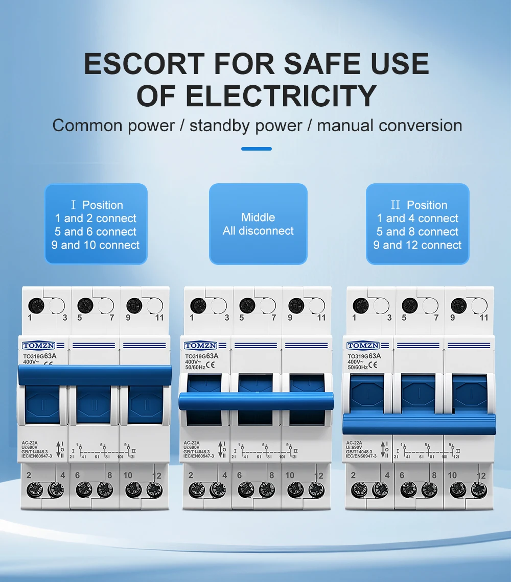 TOMZN 3P 380V AC 40A 63A MTS Manueller Doppelstrom-Umschalter mit Verriegelungsschutzschalter – Detail 4