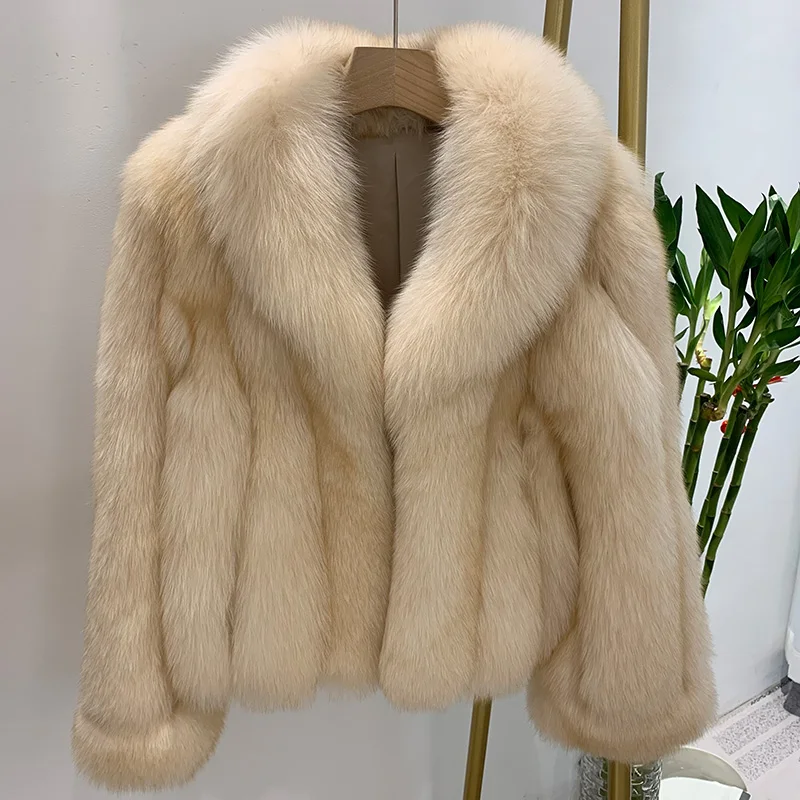 Winter Jacket Women Luxury Natural Fur Coat Real Fox Fur Coat Warm Luxury Crop Jacket Big Collar FO5832