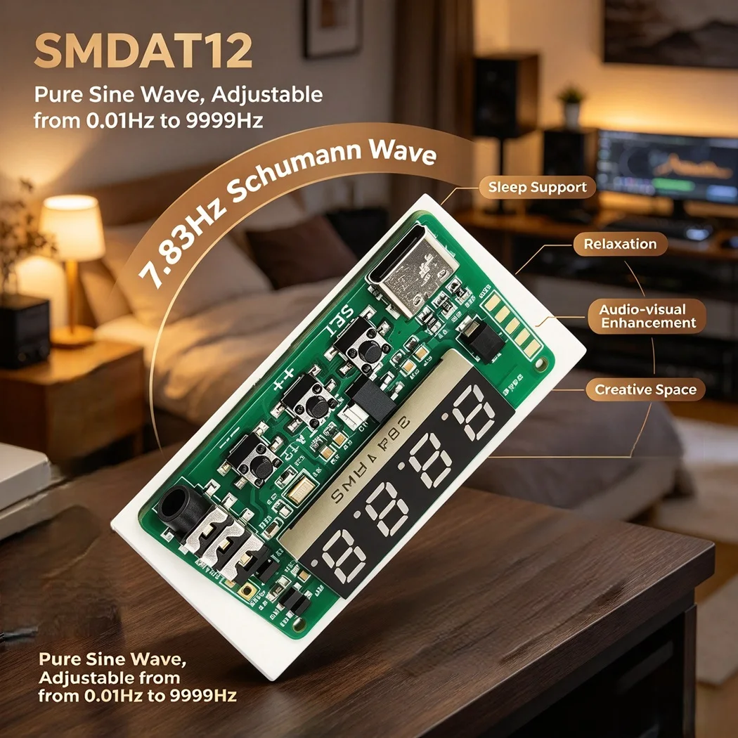SMDAT12 0.01-9999Hz Pure Sine Wave Signal Generator 7.83Hz Schumann Wave Generator 3.5mm Audio Output Type-C DC5V