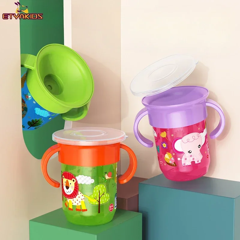 High Quality Baby Learning Drinking Cup 360 Degrees Can Be Rotated Double Handle Flip Lid Leakproof Cup Infant Water Cups Bottle