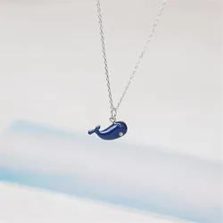 New Fashion Blue Epoxy Cute Little Whale 925 Sterling Silver Jewelry Beautiful Animal Exquisite Clavicle Chain Necklaces XL155