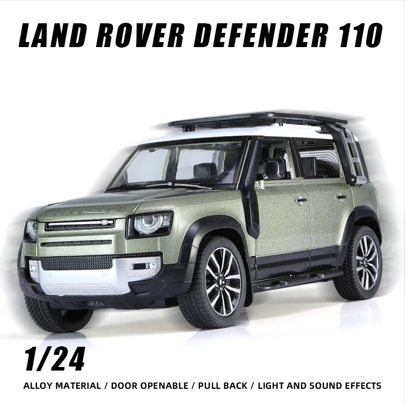 

1:24 Land Rover Defender 110 Off-road Vehicle SUV Alloy Diecast Car Model Sound Light Metal Toy Gift Children Porsche Motorcycle