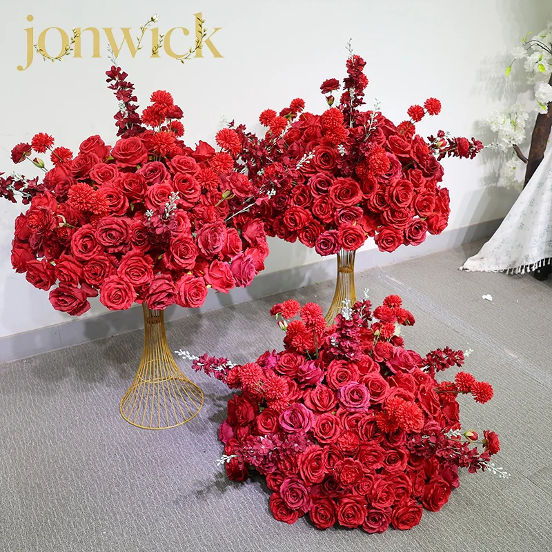 Luxuriöser Künstlicher Roter Rosen-Hyazinthen-Kranz 60cm 23 Zoll Hochzeitstisch-Blumendekoration Gang-Arrangement Party-Requisiten – Detail 6
