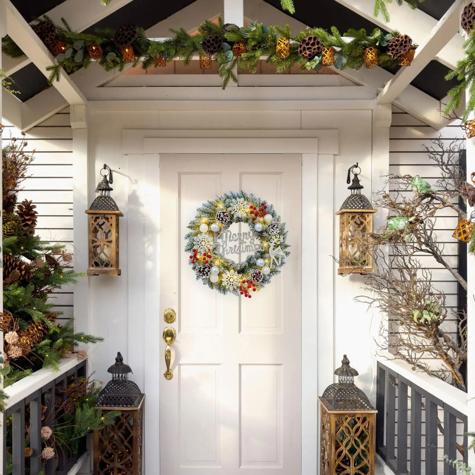 

Рождественский венок с огнями Рождественское украшение для крыльца, сада, камина