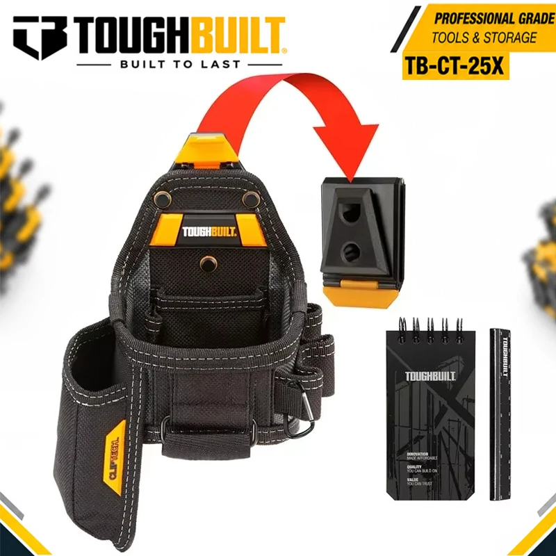 TOUGHBUILT TB-CT-25X ClipTech Hub Waist Pouch, Tape Measure & Utility Knife Storage Pouch with Notebook and Pencil Slot