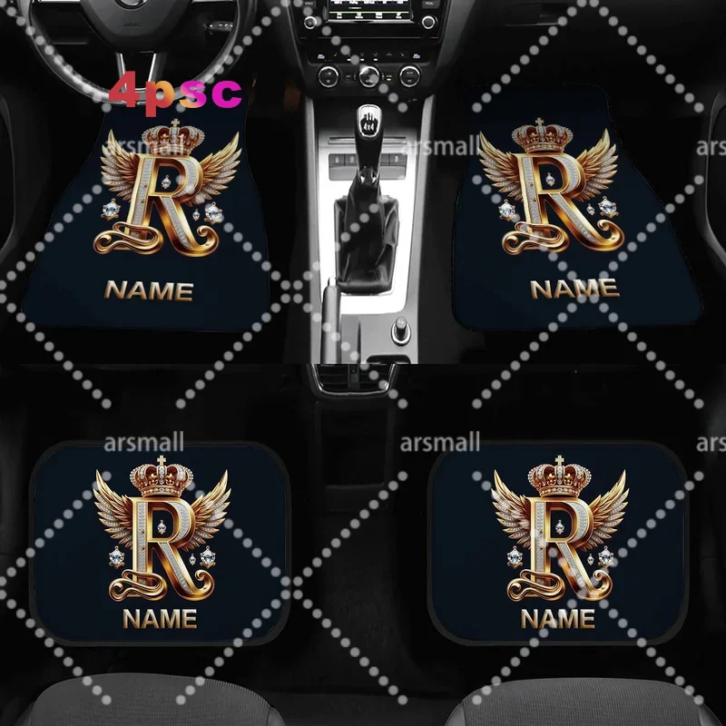 Four-Piece Customized Car Mat Set | Featuring Letter R, Crown, And Wing Design - Perfectly Fits Universally Applicable Car Inter