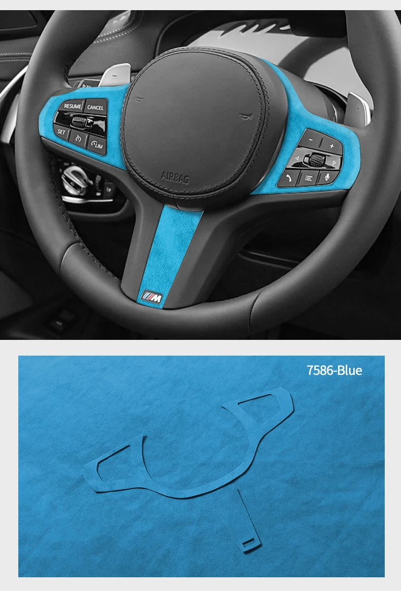 Hergestellt aus Alcantara für die neue BMW-Serie, passend für G-Chassis, Auto-Lenkradverkleidung, Styling-Aufkleber, 2-teiliges Auto-Innenzubehör – Detail 8