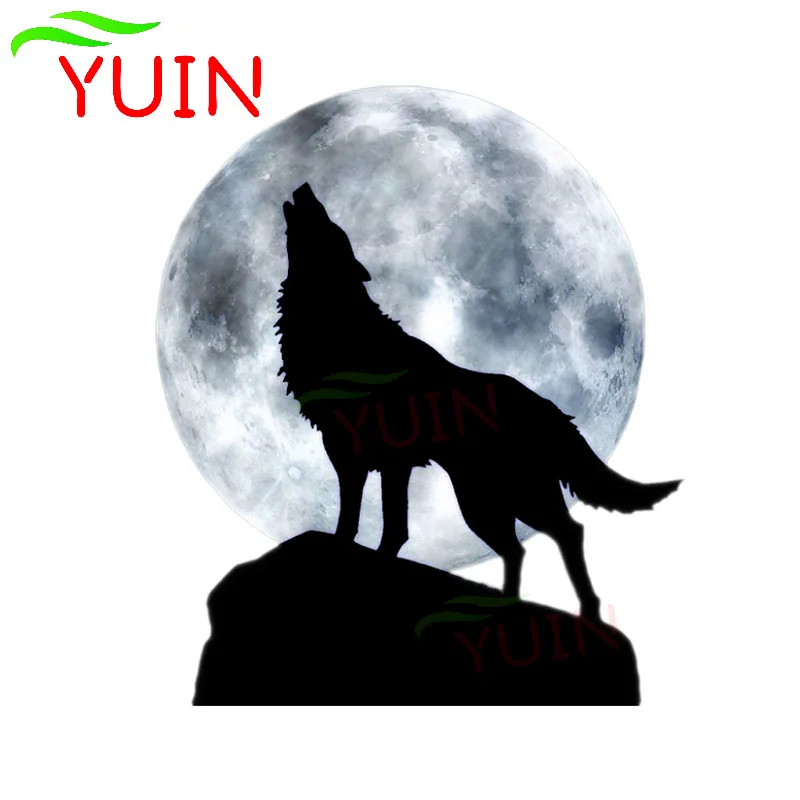 YUIN Full Moon Howl Wolf Car Sticker Animal Decal Motorcycle Fashion PVC Bumper Decorative High Quality Waterproof Decal 15*13cm