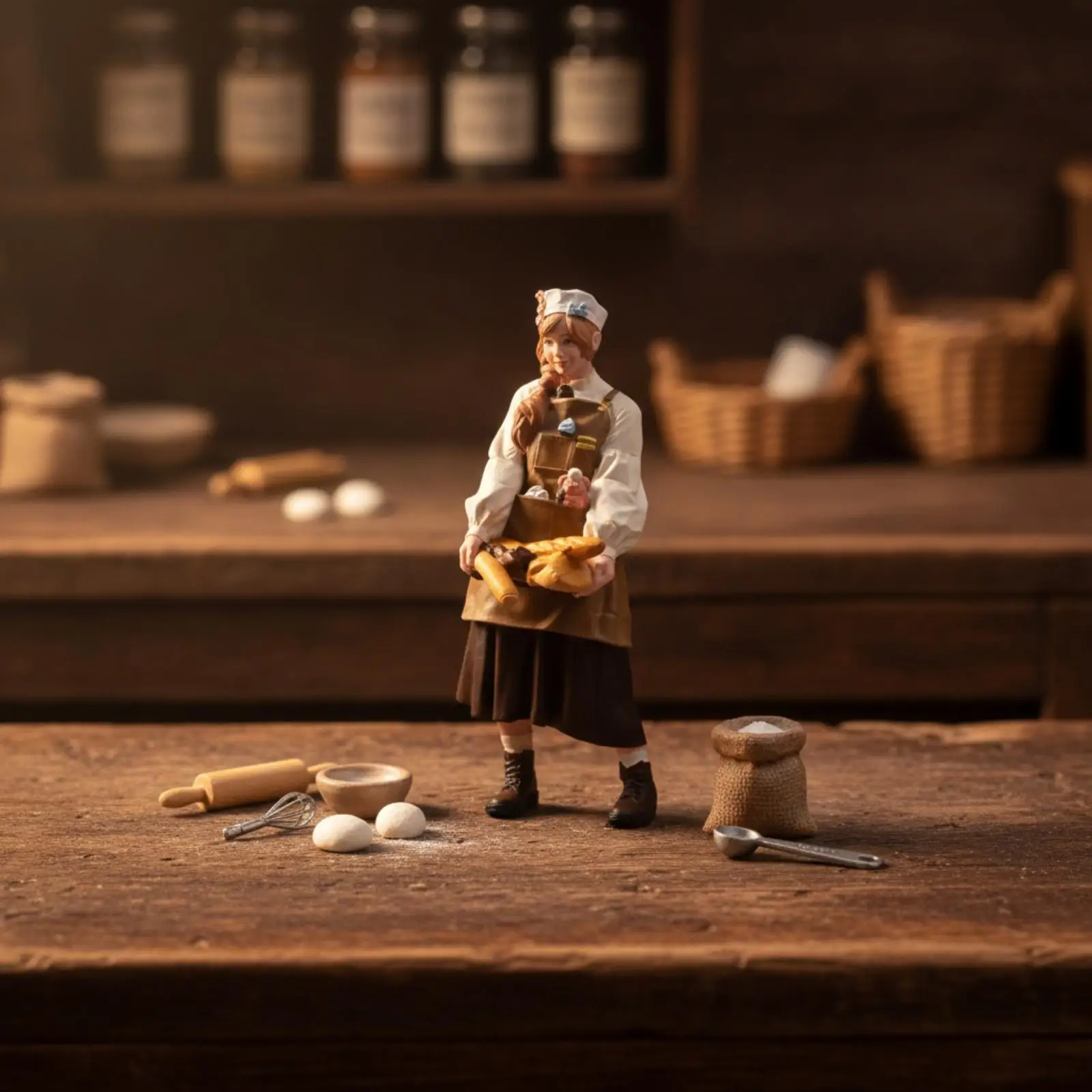 Resin Miniature Bakery Chef Figure 1 24 Scale Dollhouse Collectible Pastry Character for Diorama Scene Desk Shelf Decoration