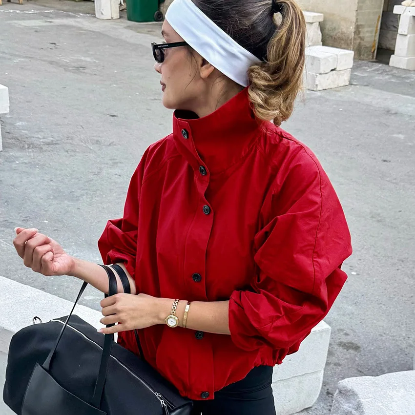 LIinar 2026 Fall Winter New Red Quick-Dry Windproof High-Neck Jacket for Women Elegant and Stylish Commuter Jacket