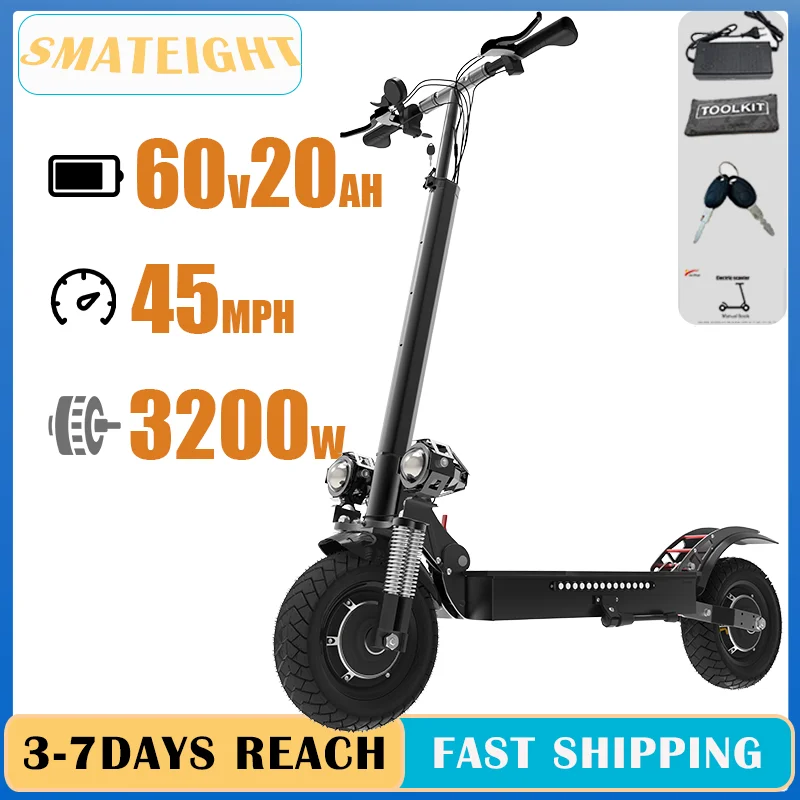 

45MPH Fast Speed Dual Motors Electric Scooter with Seat 60V 3200W Foldable Escooter for Adult 50Miles Long Range Dual Disc Brake