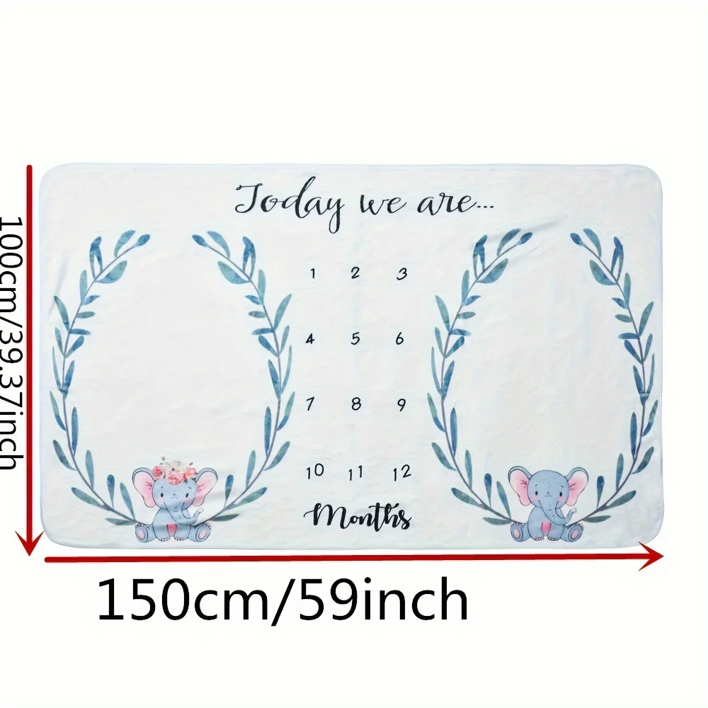 VIKAMA Manta para fotos de bebé gemelo con estampado de elefante de dibujos animados, telón de fondo fotográfico conmemorativo de luna llena para recién nacido, marco del calendario de crecimiento
