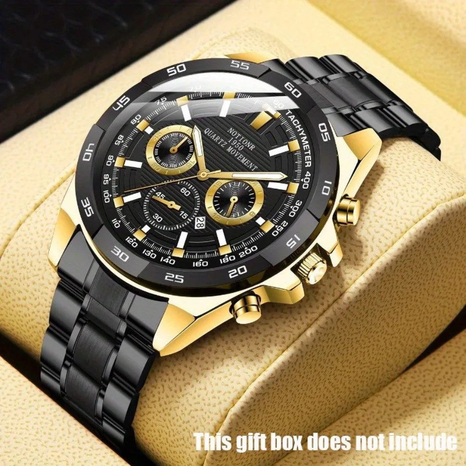 Fashion Men's Large Dial Stainless Steel Durable Quartz Wrist Watch, Ideal Choice For Gifts