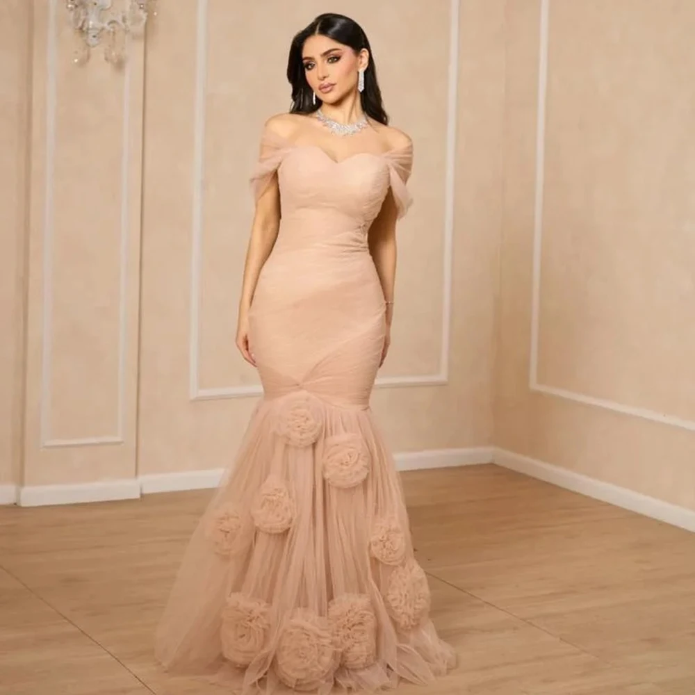 

Customized Elegant Tulle Evening Dresses A Line Chiffon Rose Prom Dress for Special Occasions Champagne Women Long Party Gown