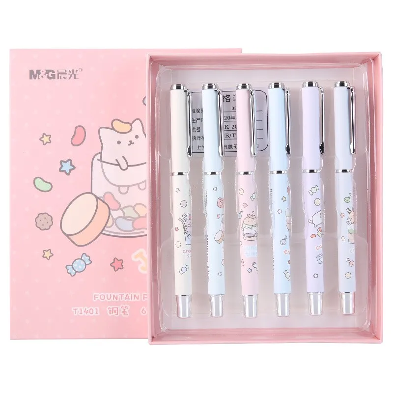 M&G 6pcs Fountain Pen for Elementary Students 2.6mm Ink Pen Fresh and Cute for Girls (Ink Sac Not Included)