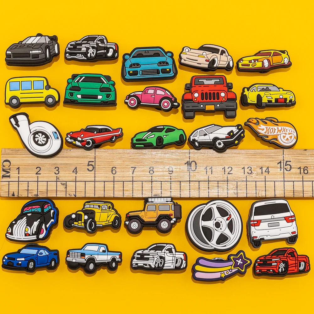 1pcs Clog Charms Cars Cool Roadster SUV PVC Clips Accessories Mini Classic Car Shoe Charms Turbine Clog Pin Kids Gift image 6