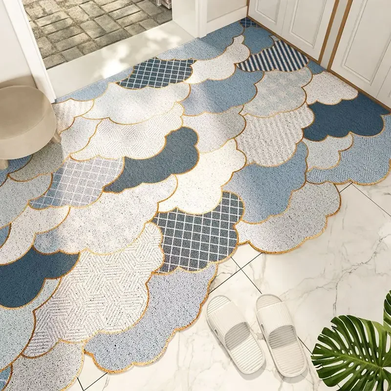 Nordic Wire Loop Kitchen Mat Super Absorbent Anti-Slip Entrance Doormat Cloud Plaid & Hexagonal Geometric Pattern Easy Clean