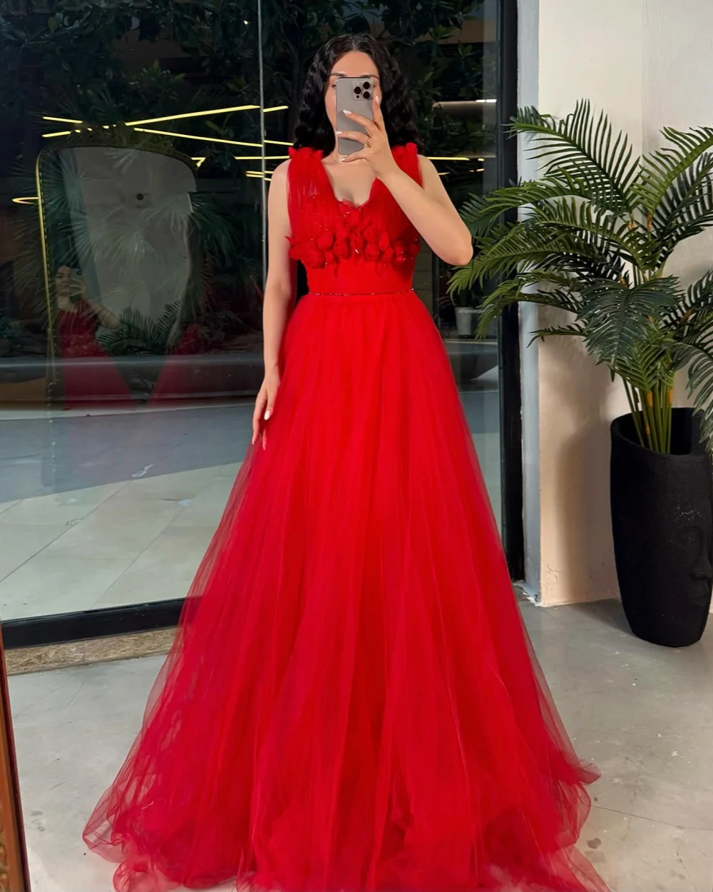

Customized High Quality Fashion Tulle Handmade Flower Beading A-line Off-the-shoulder Long DressesBespoke Occasion Dresses Sexy
