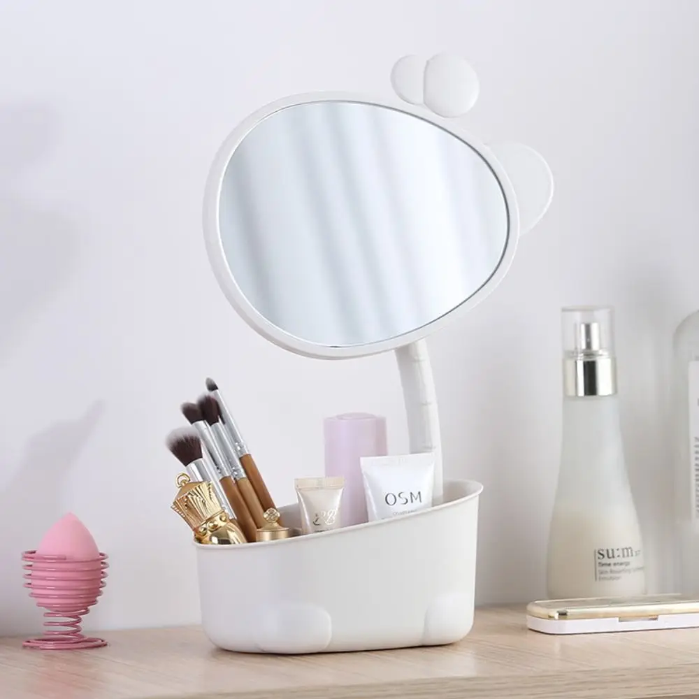 

High-definition Desktop Storage Box Makeup Mirror Single Side With Folding Stand Dresser Makeup Mirror Large Capacity