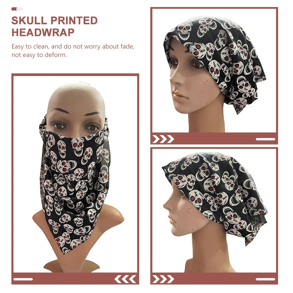 Halloween Skull Bandana Mask Bands for Men Handkerchief Headbands Women Hair Fashion Large Silk Scarf Printed Headwrap