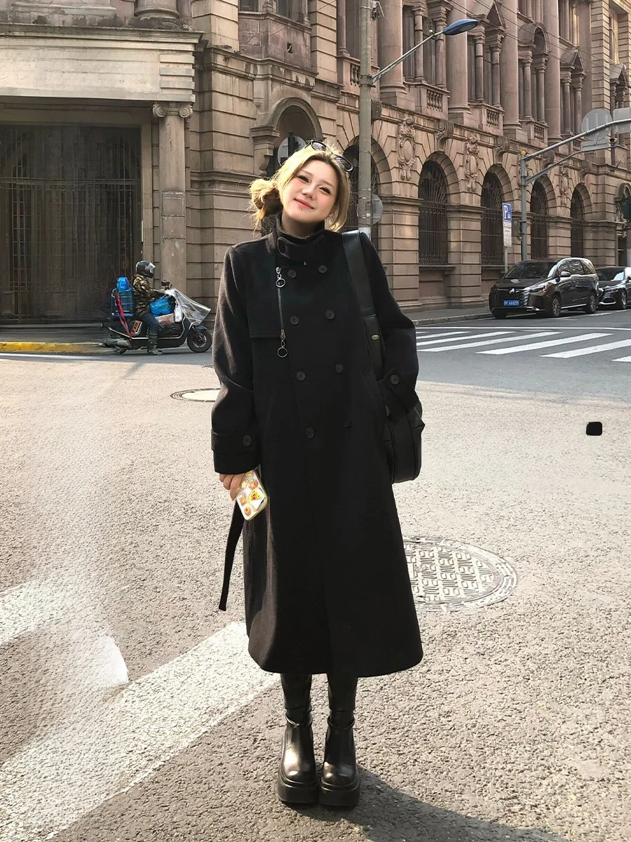 

Annie Double-breasted Woolen Coat Women's plus Size Autumn Winter New Sle Korean Version Loose Fit Long Outerwear