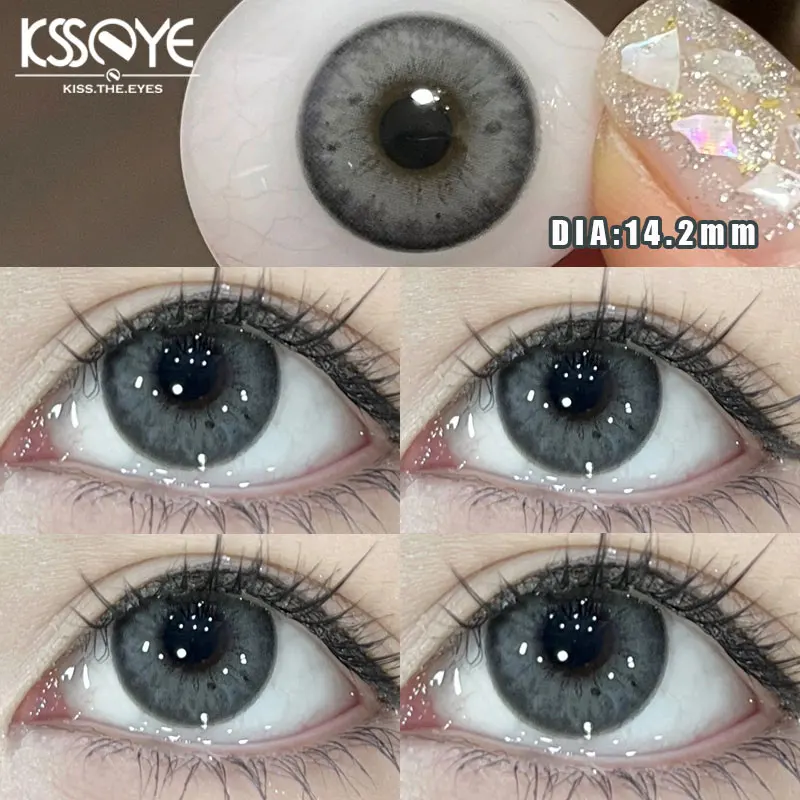 KSSEYE 2Pcs Colored Contact Lenses Myopia Degree -0.00 to -8.00 Flower Talk Brown Eyes Beauty Pupil Gray Makeup Soft Lenses