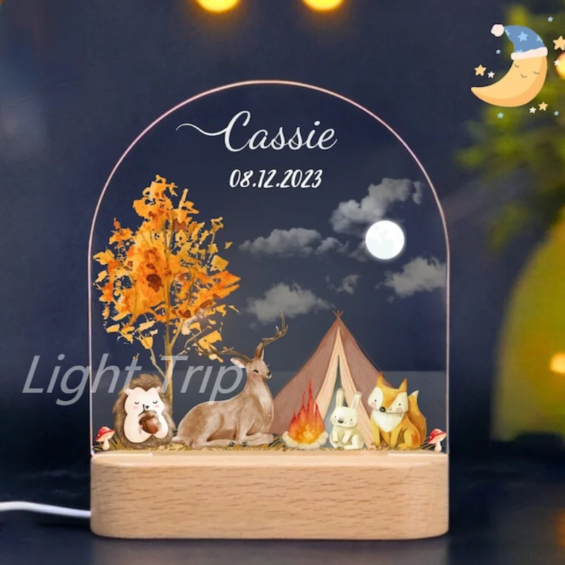 Personalized Safari Babies Night Lamp Custom Baby Birth Animal Lamp with Warm/RGB Lighting for Kids Bedroom Table Decor 20 Style