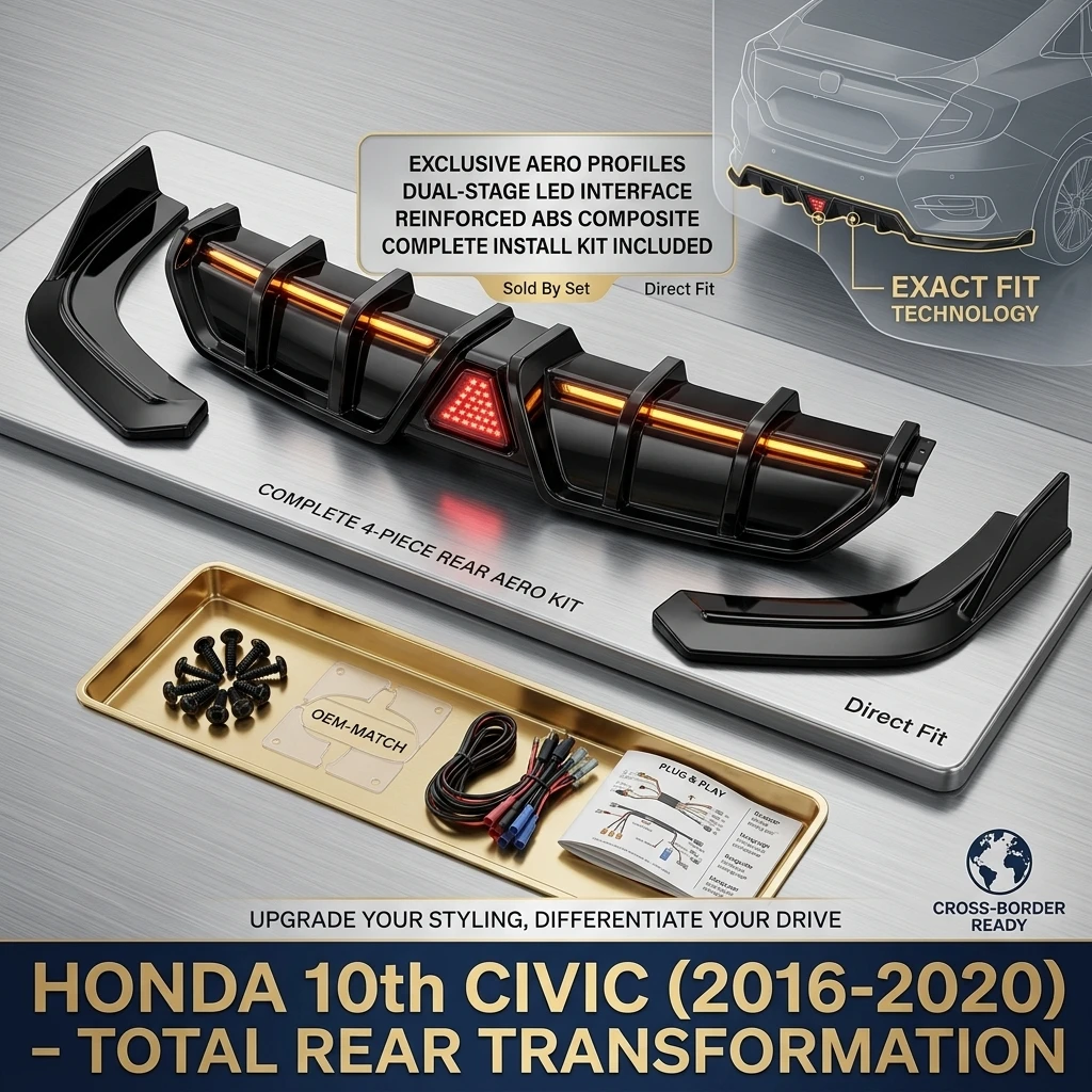 For Honda 10th Civic 2016-2020 Front Splitter Lip Sold By Set Gloss Black Carbon Fiber Look ABS Plastic Replacement Front Bumper Lip Spoiler Splitter Diffuser Body Kit Direct Fit Easy Install Car Accessories Auto Styling Sport Look OEM Part With Screws
