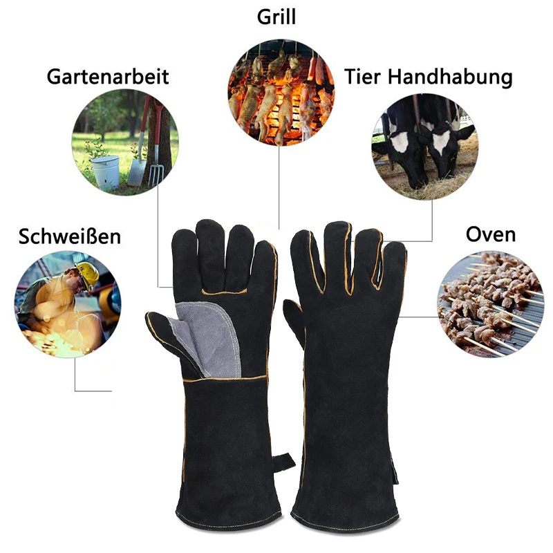 Extreme fire and heat resistant gloves, leather with kevlar stitching, perfect for fireplace, stove, oven, grill, welding, barbe