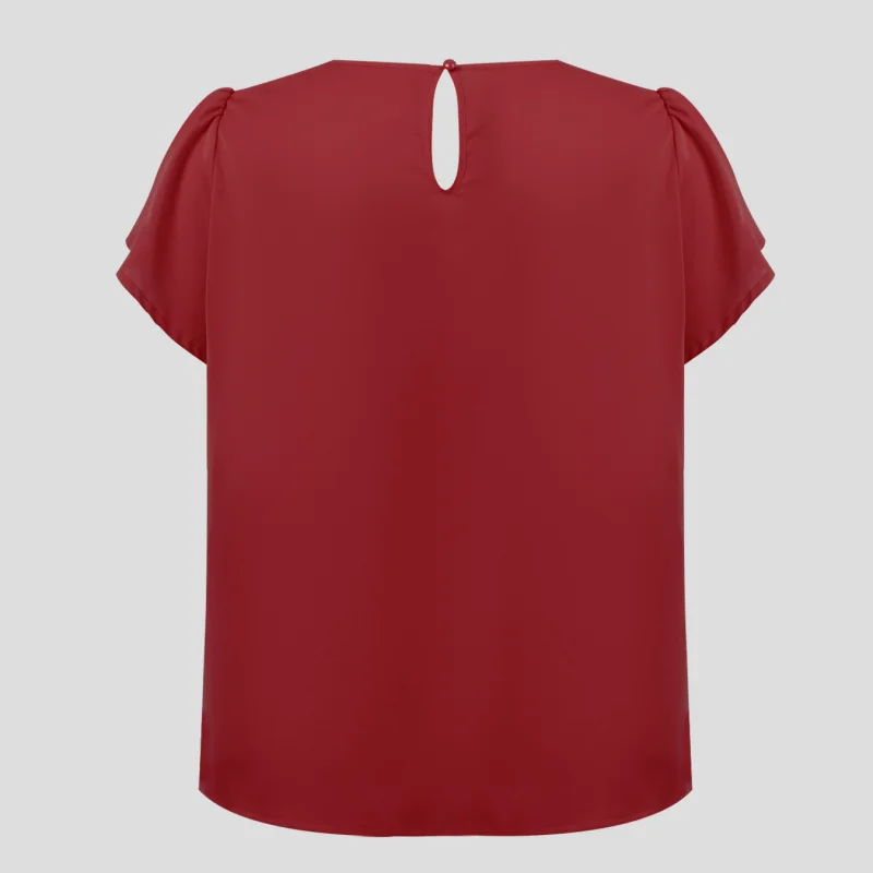Bluse in Übergröße für Damen, Spitze, Rundhalsausschnitt, kurze Flügelärmel, lockeres, lässiges Sommer-Oberteil für den Alltag – Detail 6