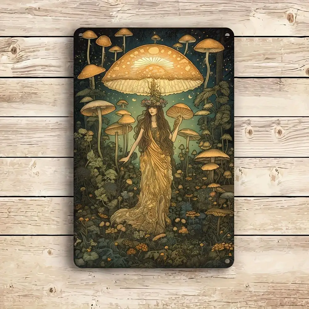 1pc fada e cogumelo vintage alumínio arte da parede sinais decorativos de metal reutilizáveis para casa e decoração de bar 8x12 polegadas