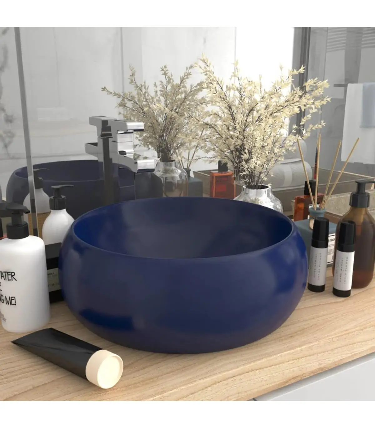 Washbasins Luxury Round Ceramic Dark Blue Matte 40x15 cm