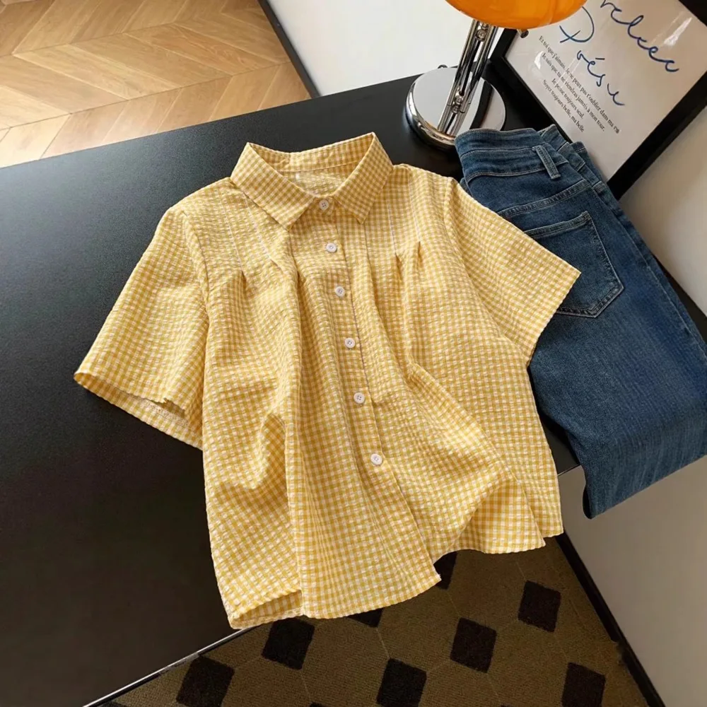 Women's Lapel Plaid Shirt New Cross Border European Style Loose Fashion Casual Ladies Blouse