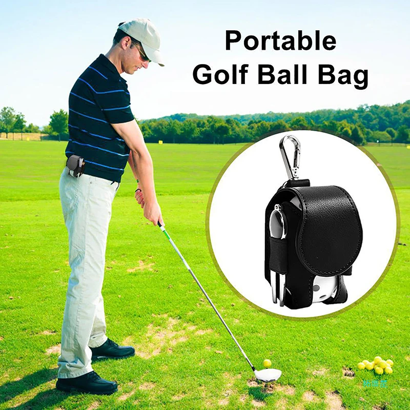 1pc Golf Ball Bag Mini Pocket Leather Golf Ball Storage Bags Metal Button Bag Holder 2 Balls Golf Storage Accessories