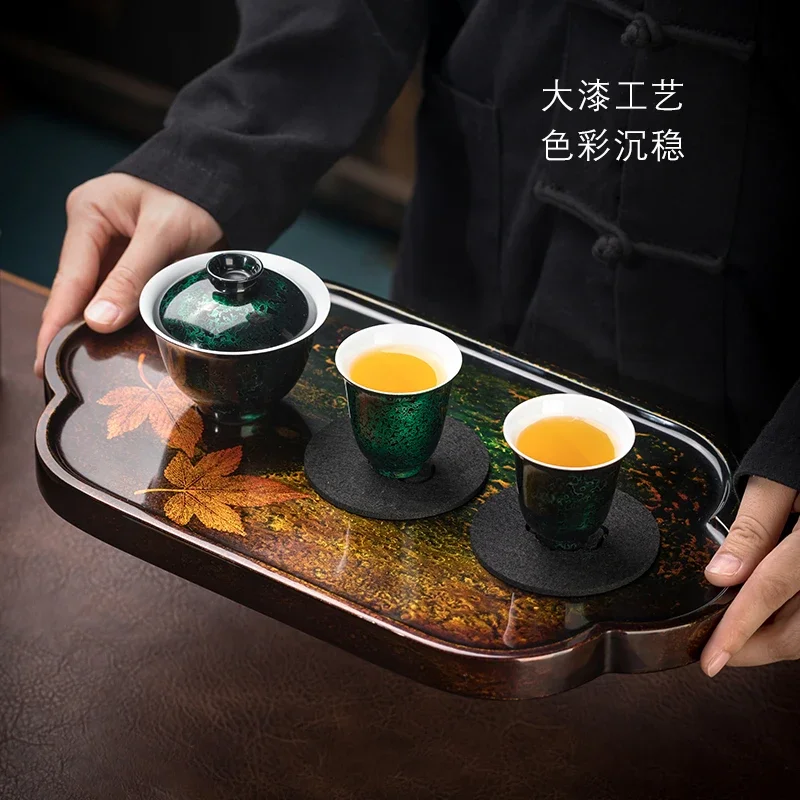 Handmade Begonia Maple Leaf Lacquer Tea Tray High-grade Kung Fu Tea Table Dry Brewing Tray