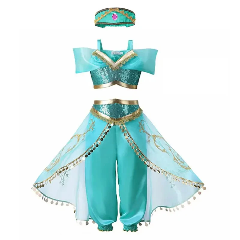 Disney Jasmine Princess Dress Jasmine Aladdin Cosplay Costumes The Magic Lamp Costume Girls Carnival Birthday Party Clothings