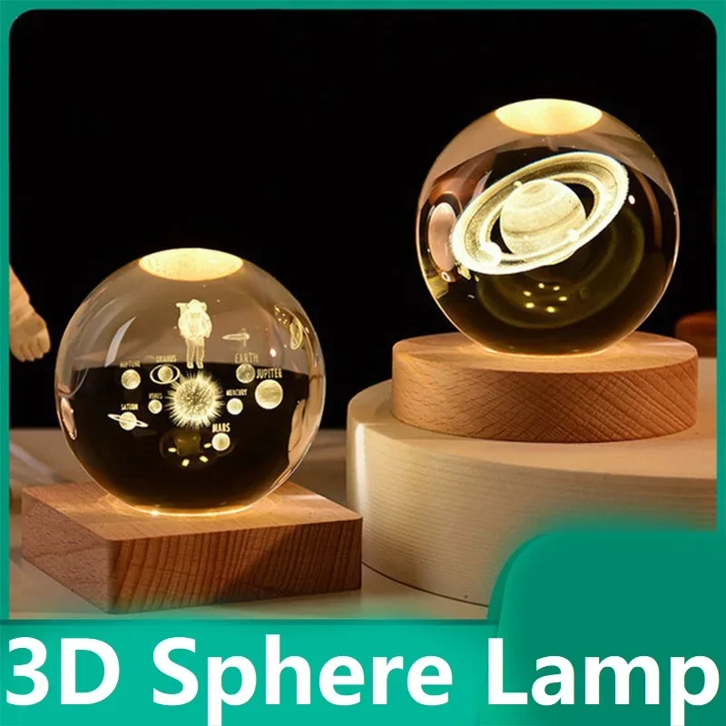 LED Night Light Milky Way Galaxy Solar System Crystal Ball Children Night Lamp Bedroom Ambient Light Creative Gift Night Light