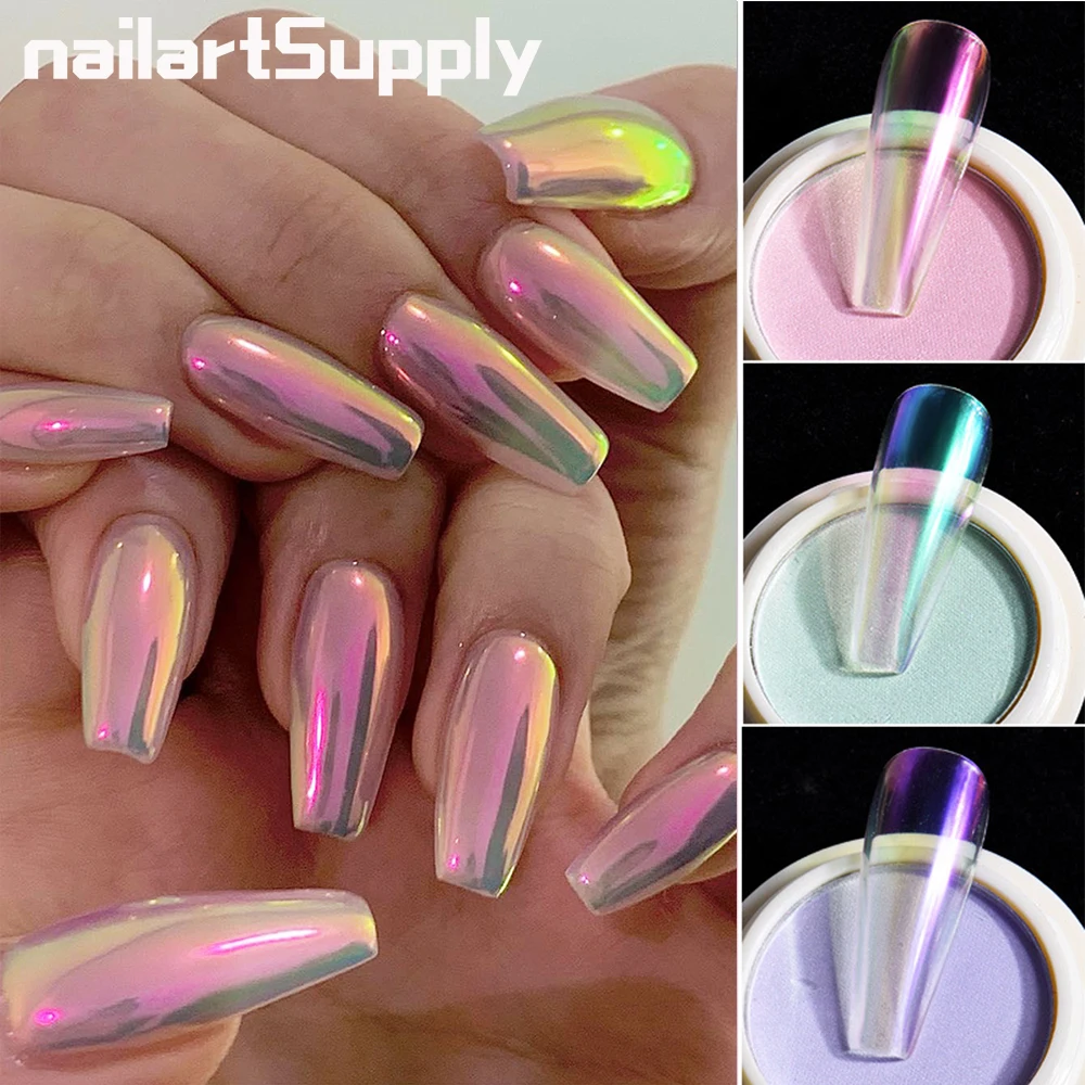 Aurora Chrome Nail Powder White Pearl Pigment Mirror Effect Rubbing Dust Irridescent Pink Glitter For Nails Manicure Flake NTCGH