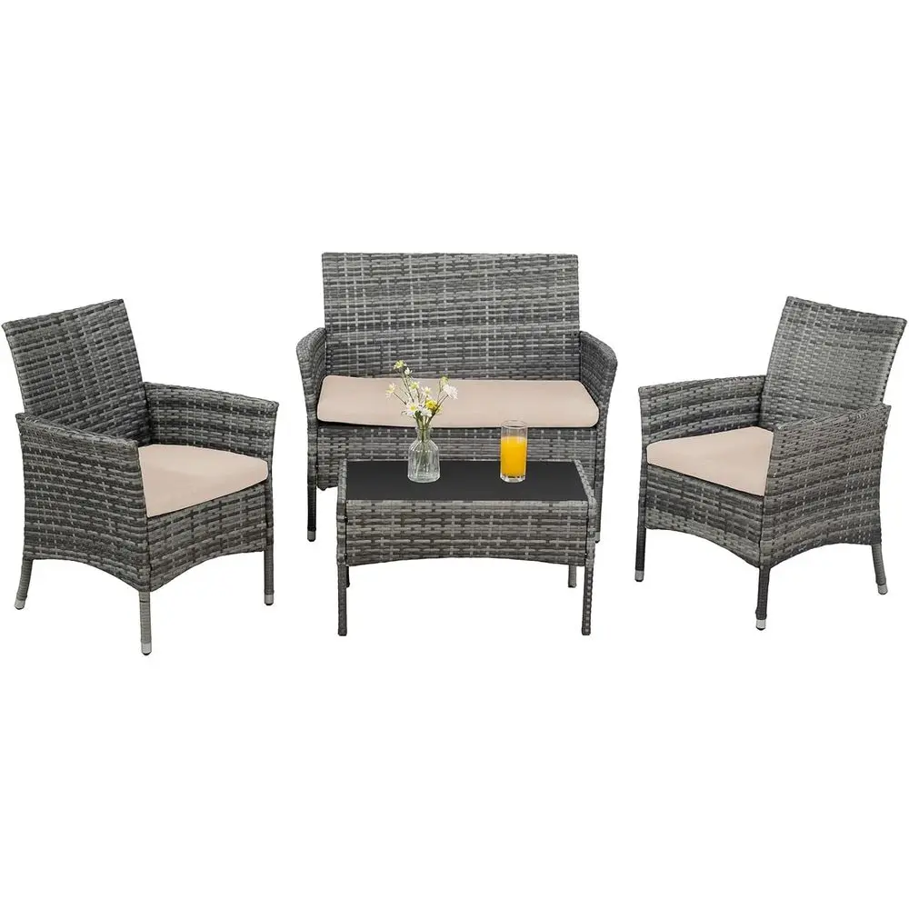 

Комплект садовой мебели из 4 предметов | Серый | Уличная плетеная мебель с кофейным столиком | Устойчивый к непогоде дизайн | Набор плетеных стульев |