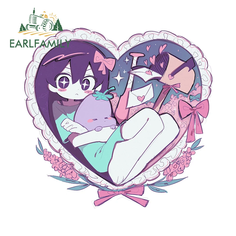 EARLFAMILY 13cm × 12.4cm Omori Anime Girl Heart Shape Car Stickers Creative Laptop Decals Scratch-Proof Car Decor Accessories