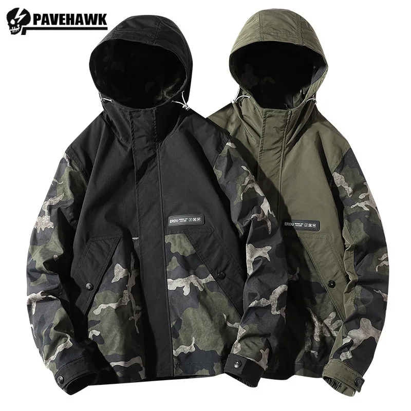 

Sports Patchwork Camouflage Mens Jacket Outdoors Hiking Camping Casual Hooded Coat Printing Fashion Loose Zipper Windbreaker