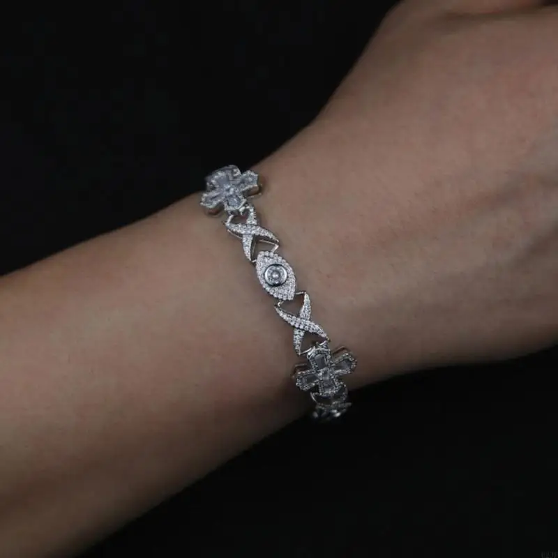   Men's Gold/Silver Plated Bracelet with Crosses and Evil Eyes Charm for Gathering