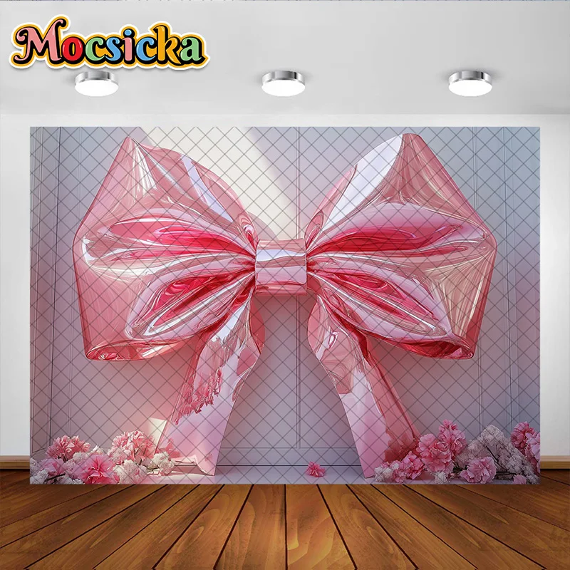 Mocsicka التصوير خلفية الوردي القوس الأزهار الديكور خلفية لفتاة حفلة عيد ميلاد الأمومة الزفاف صورة الاستوديو