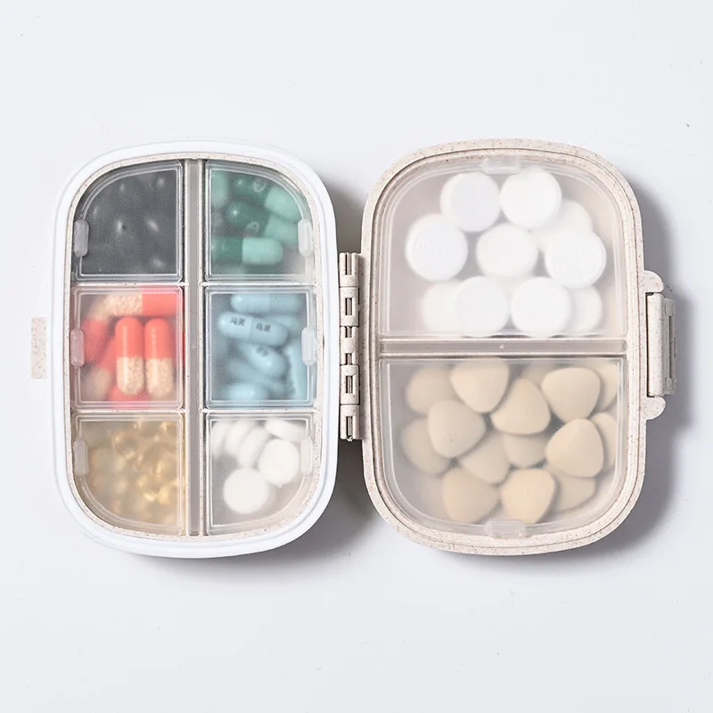 8 Grids Organizer Container For Tablets Travel Pill Box With Seal Ring Small Box For Tablets Wheat Straw Container JJ3740